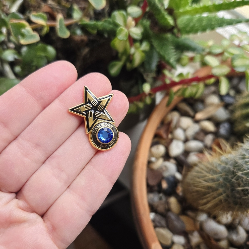 Teamwork 2007 ESY Gold Navy Blue Unisex Gemstone Lapel Brooch Pin